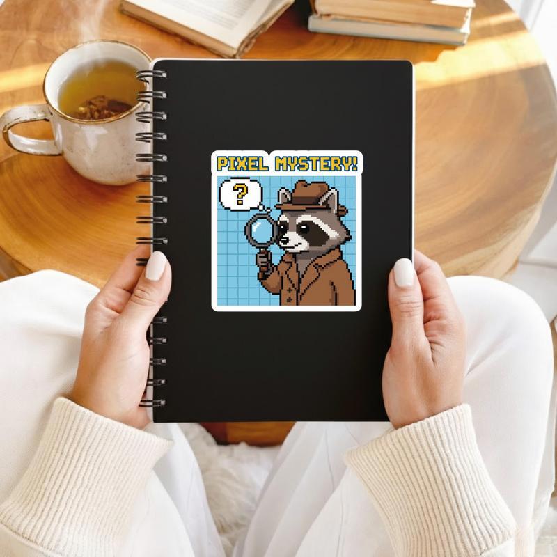 Pixelated Raccoon Detective Sticker