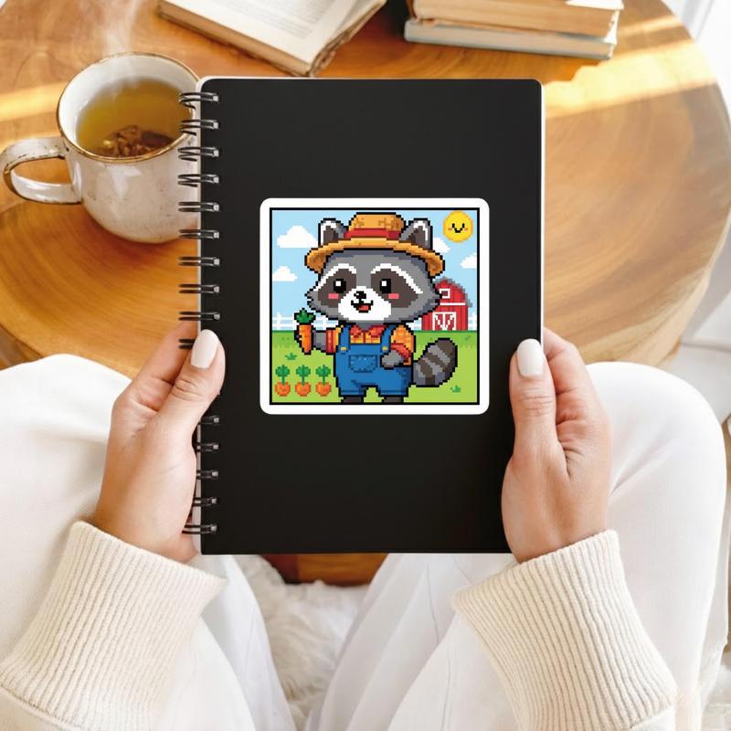 Pixelated Raccoon Farmer Sticker