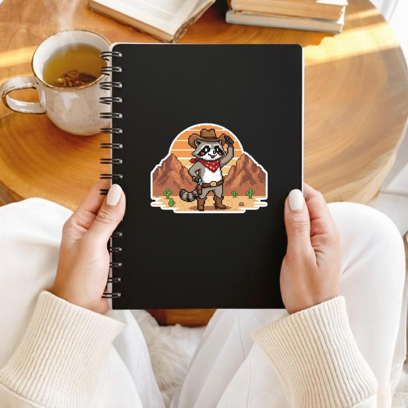 Pixelated Raccoon Western Hero Sticker
