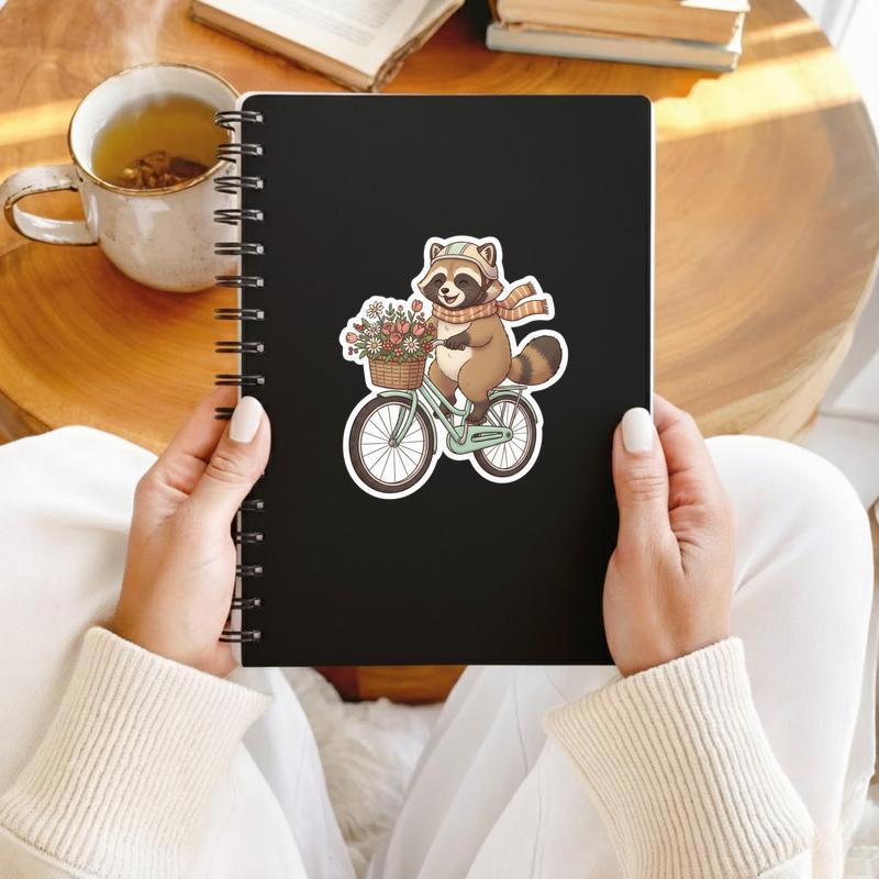 Raccoon Dog Riding Bicycle Sticker