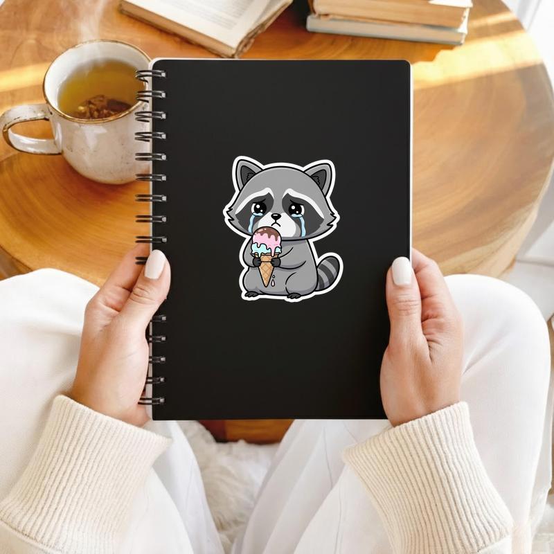 Sad Raccoon With Ice Cream Sticker