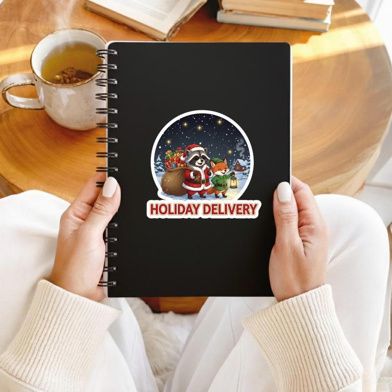 Santa Delivery Raccoon Fox Sticker Santa Delivery Raccoon Fox Sticker