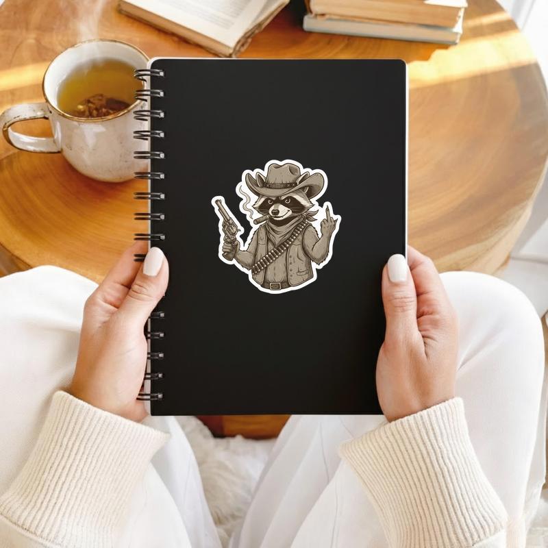 Vintage Cowboy Raccoon Middle Finger Sticker