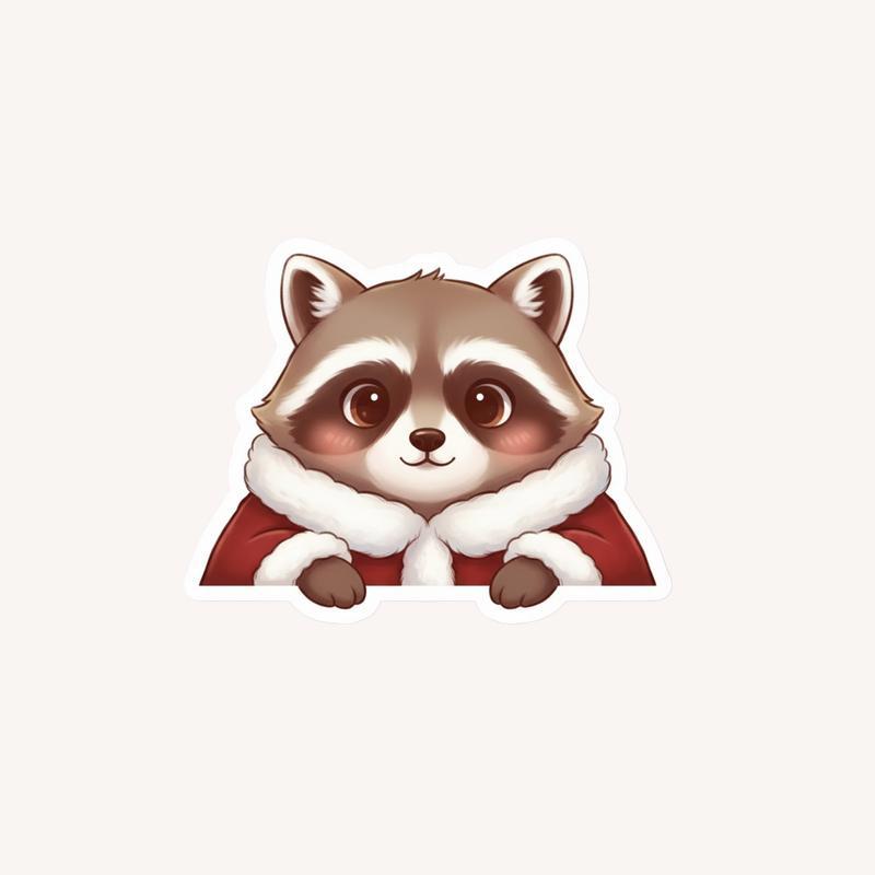 Baby Raccoon Peeker With Christmas Coat Sticker - Raccsy