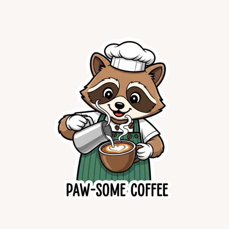 Barista Raccoon Coffee Sticker - Raccsy