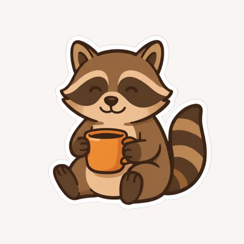 Brown Raccoon Coffee Sticker
