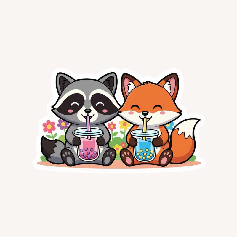 Bubble Tea Raccoon Fox Sticker - Raccsy