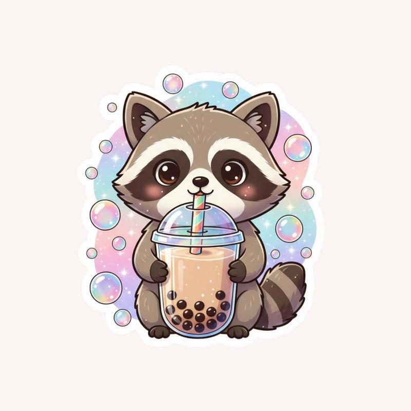 Bubble Tea Raccoon Holographic Sticker - Raccsy