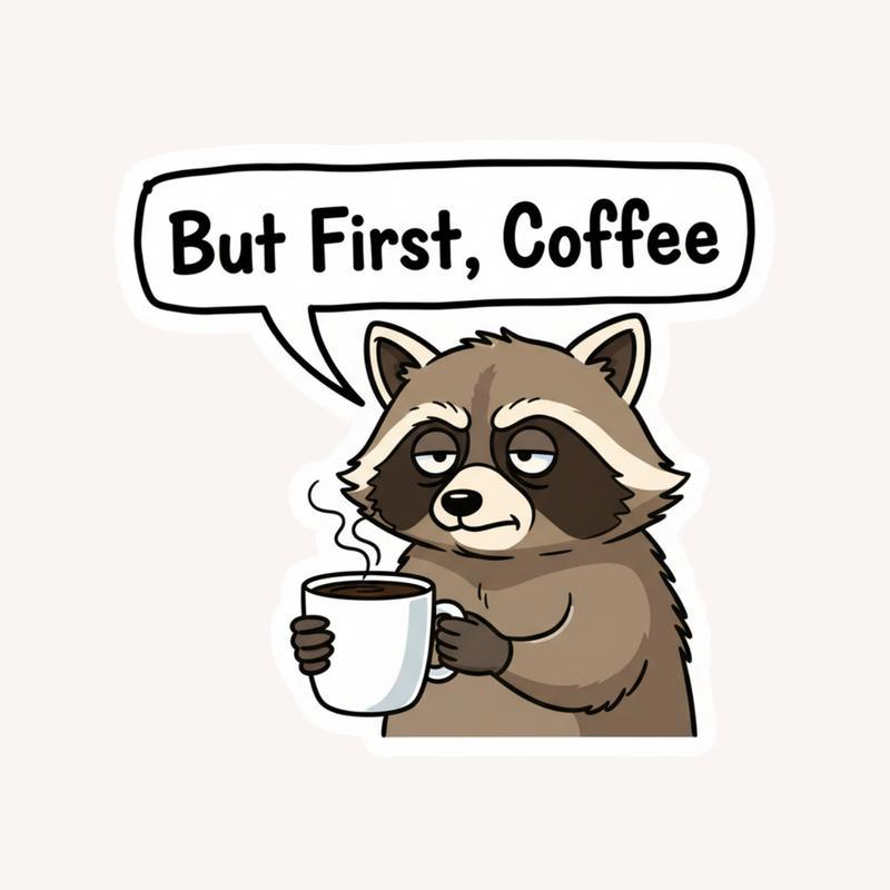 But First, Raccoon Coffee Sticker - Raccsy