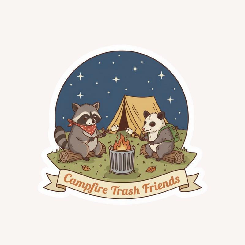 Campfire Trash Friends Raccoon And Possum Sticker - Raccsy