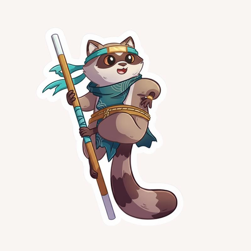 Cartoon Raccoon Dnd Monk Sticker - Raccsy
