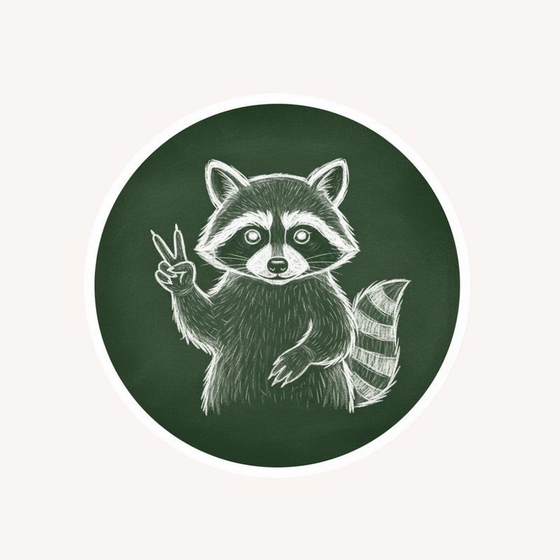 Chalkboard Art Raccoon Peace Sign Sticker - Raccsy