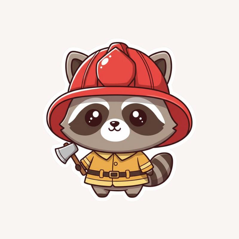 Chibi Firefighter Raccoon Kawaii Sticker - Raccsy