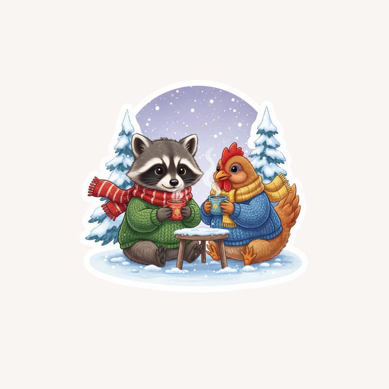 Chicken Raccoon Cozy Winter Sticker - Raccsy