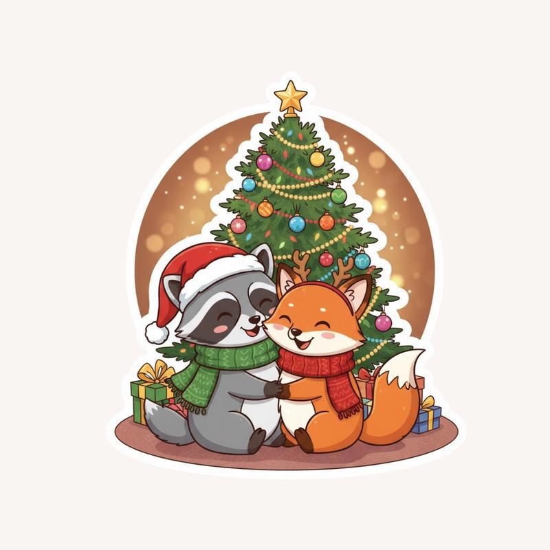 Christmas Cozy Raccoon Fox Sticker - Raccsy