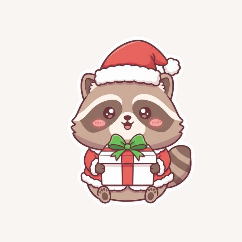 Christmas Raccoon Pizza Gift Sticker - Raccsy
