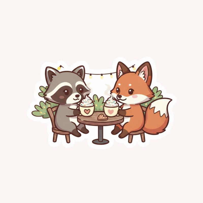 Coffee Time Raccoon Fox Sticker - Raccsy