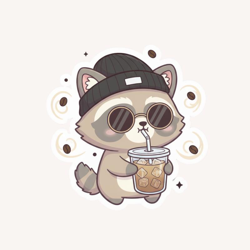 Cool Coffee Raccoon Dog Sticker - Raccsy