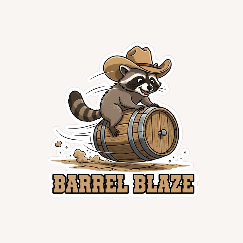 Cowboy Raccoon Barrel Rider Sticker Cowboy Raccoon Barrel Rider Sticker