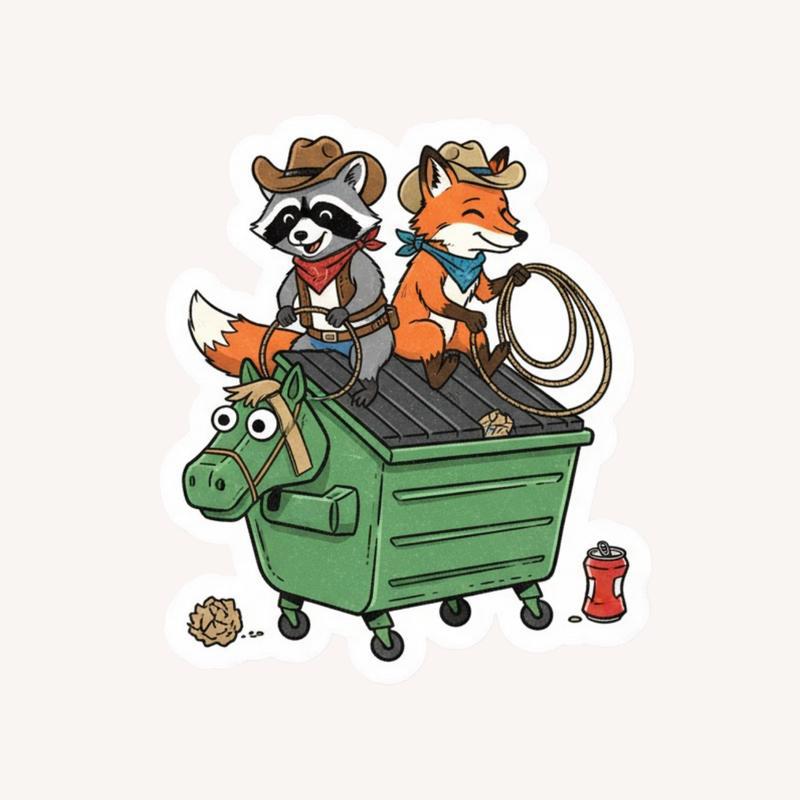 Cowboy Raccoon Fox Buddies Sticker - Raccsy