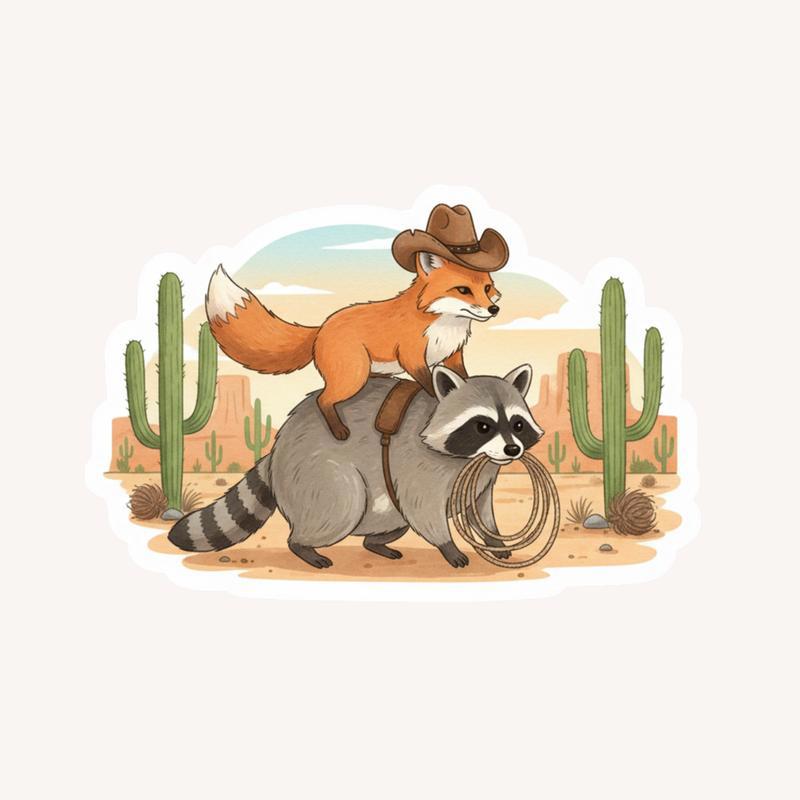 Cowboy Raccoon Fox Meme Sticker - Raccsy