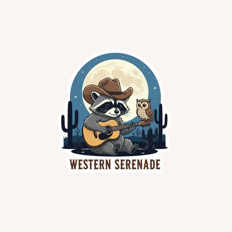 Cowboy Raccoon Guitar Serenade Sticker - Raccsy