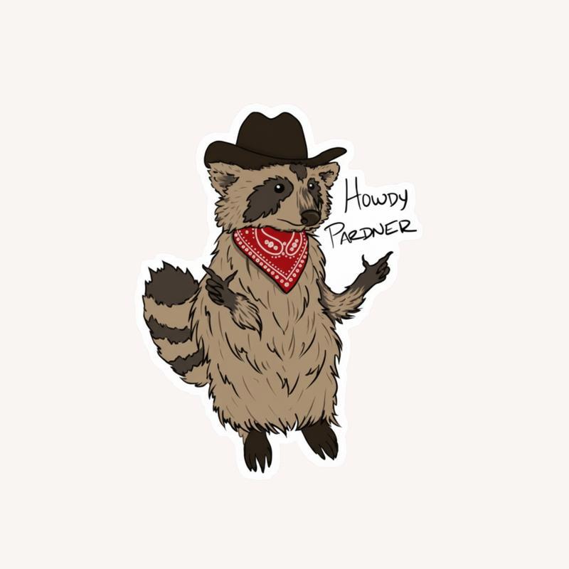 Cowboy Raccoon, Howdy Pardner Sticker - Raccsy