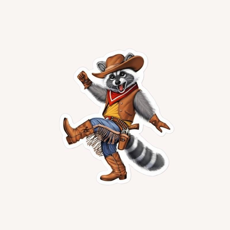 Cowboy Raccoon Is Dancing Happily Sticker - Raccsy