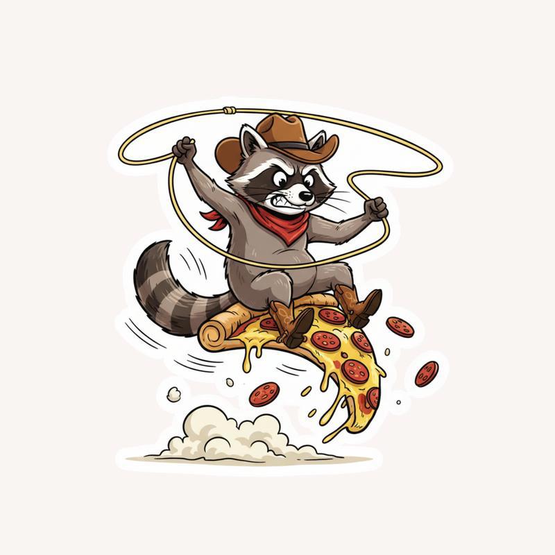 Cowboy Raccoon Pizza Ride Sticker - Raccsy