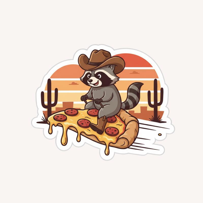 Cowboy Raccoon Pizza Rider Sticker - Raccsy