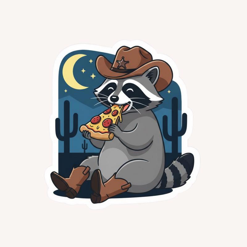 Cowboy Raccoon Pizza Time Sticker - Raccsy
