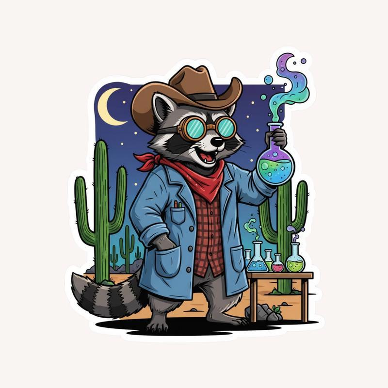 Cowboy Raccoon Scientist Sticker - Raccsy