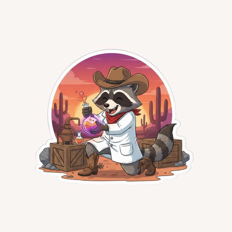 Cowboy Raccoon Scientist Discovery Sticker - Raccsy