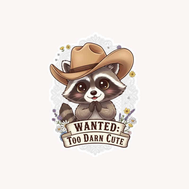 Cowboy Raccoon Wanted For Cuteness Sticker - Raccsy