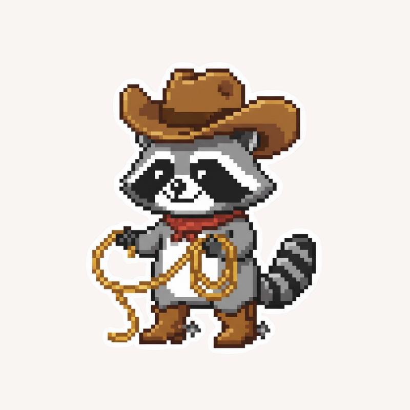 Cute Pixelated Raccoon Cowboy Sticker - Raccsy