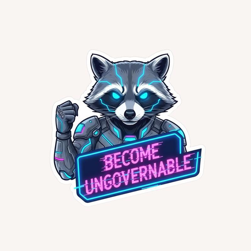 Cyberpunk Raccoon Become Ungovernable Meme Sticker - Raccsy