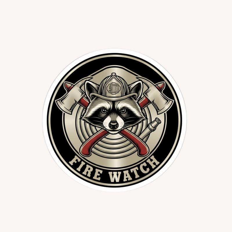 Emblem Firefighter Raccoon Badge Sticker - Raccsy