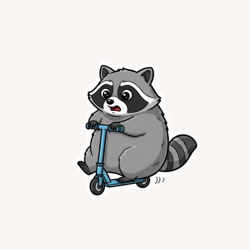 Fat Raccoon On A Tiny Scooter Sticker - Raccsy
