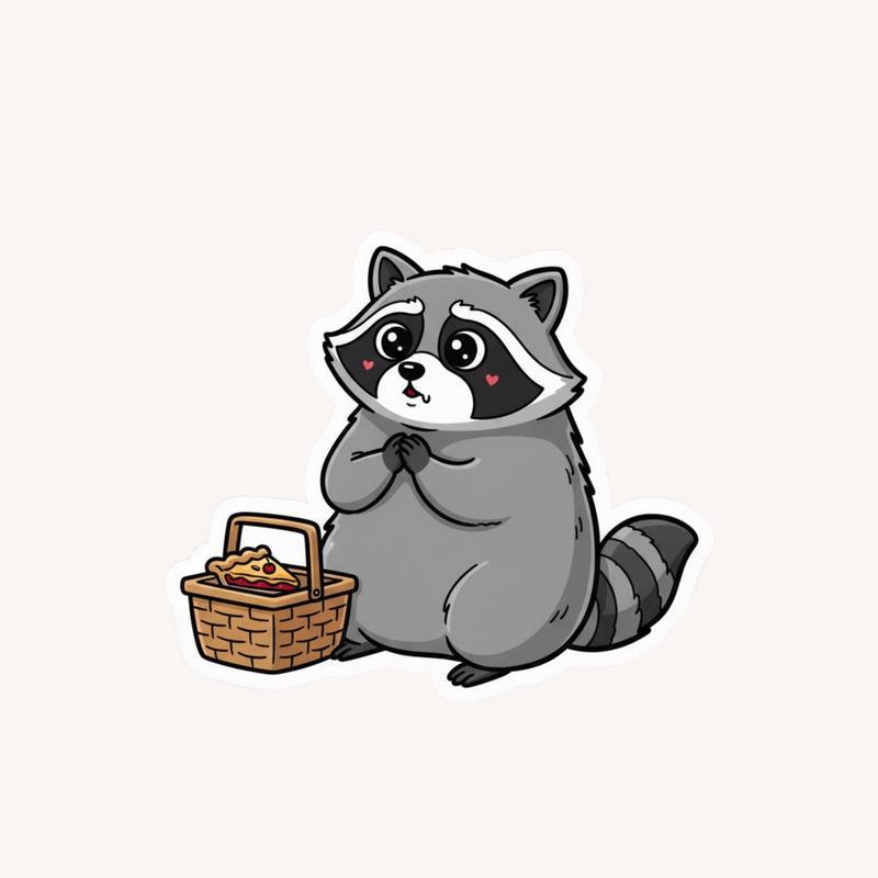 Fat Raccoon Tiny Picnic Basket Sticker - Raccsy