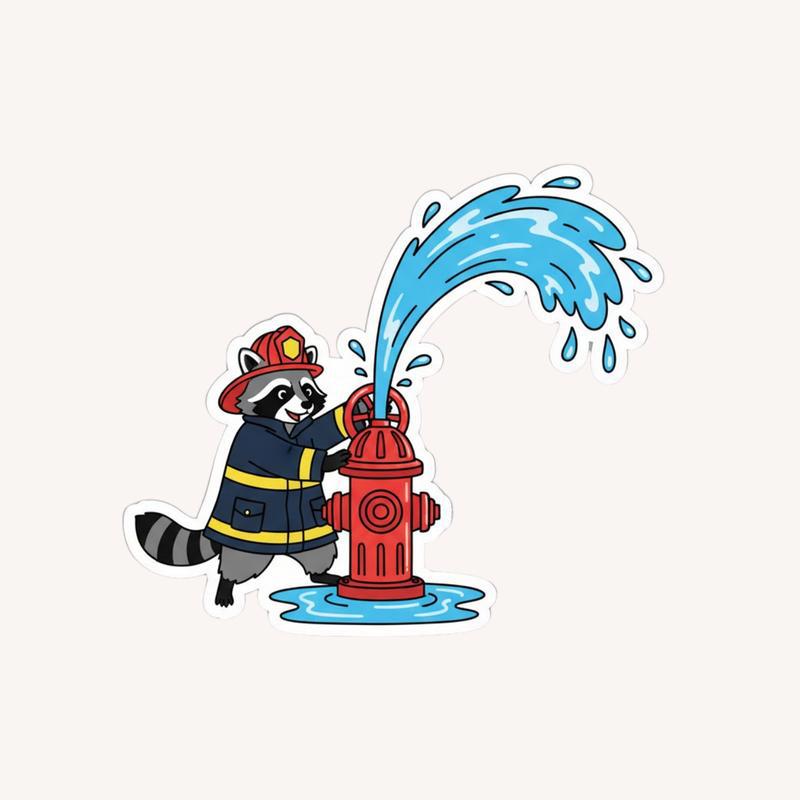 Firefighter Raccoon, Hydrant Water Blast Sticker - Raccsy