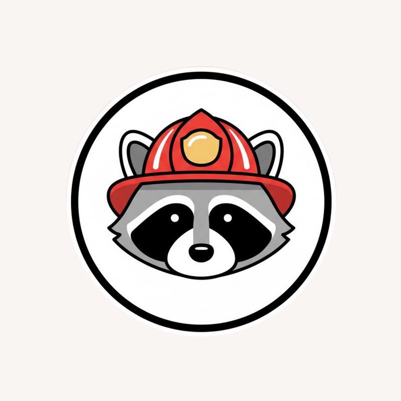Firefighter Raccoon Minimal Head Portrait Meme Sticker - Raccsy