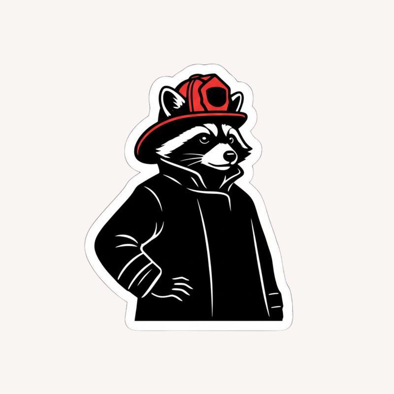 Firefighter Raccoon Silhouette Outline Profile Sticker - Raccsy