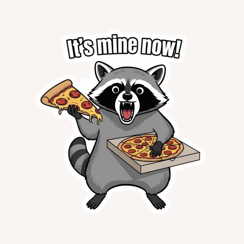 Funny Raccoon Pizza Meme Sticker - Raccsy