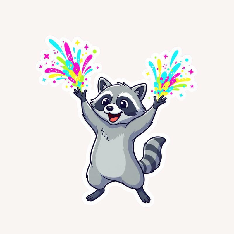 Furry Raccoon Throwing Sparkles and Glitter Sticker - Raccsy CA