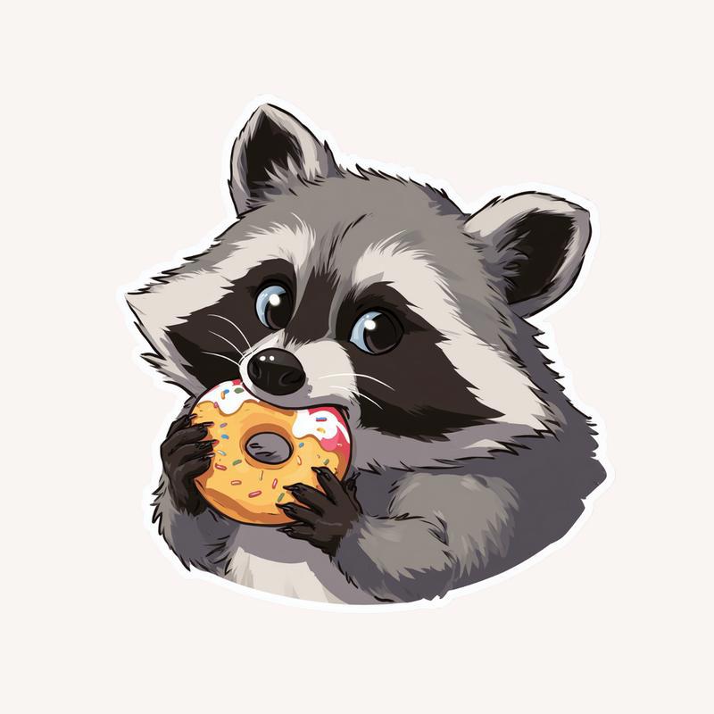 Furry Raccoon With Donut Cake Sticker - Raccsy
