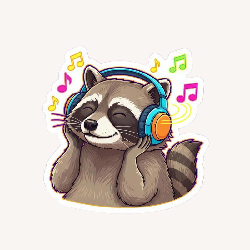 Furry Raccoon With Headphones And Music Notes Sticker - Raccsy
