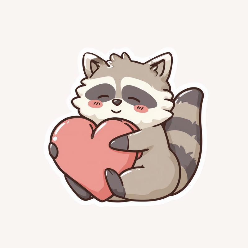 Furry Raccoon With Heart Sticker - Raccsy