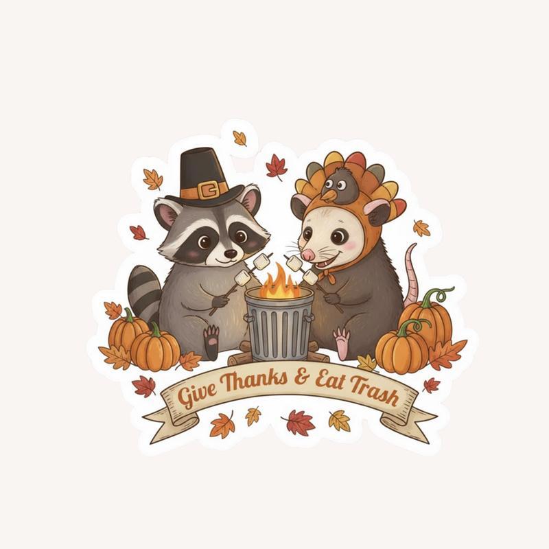 Give Thanks And Eat Trash Raccoon And Possum Sticker - Raccsy