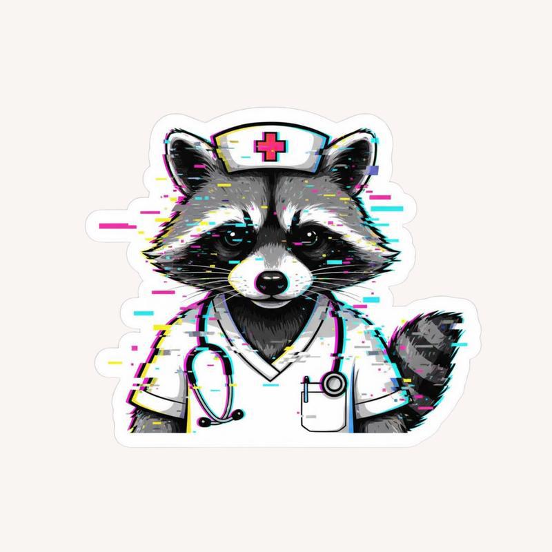 Glitch Art Nurse Raccoon Sticker