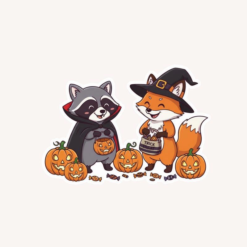 Halloween Raccoon Fox Tricksters Sticker - Raccsy